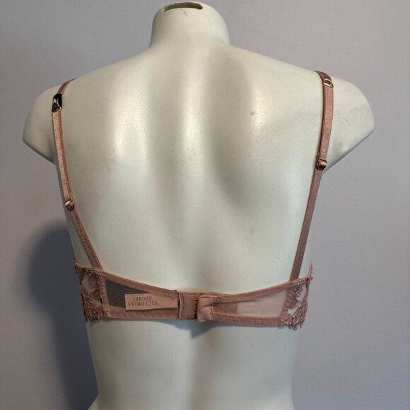 Victoria's Secret Unlined Plunge Dusty Pink Floral Semi Sheer Sexy Bra NWT 32D - Picture 4 of 5